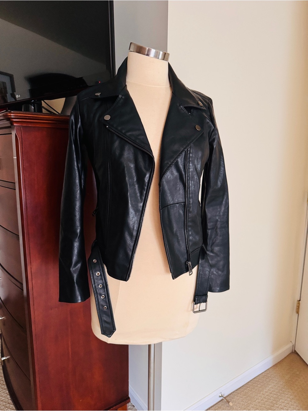 Elodie Black Faux Leather Moto Jacket